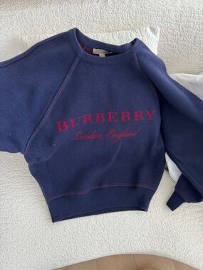 Burberry Navy Crewneck Sweatshirt with Red Logo